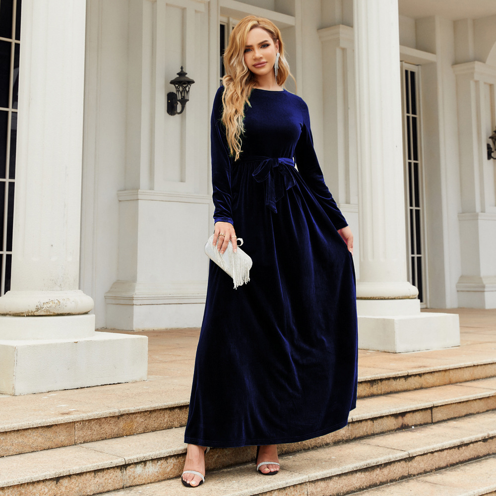 Elegant Velvet Maxi Dress - Autumn Winter Long Sleeve Floor Length Evening Gown
